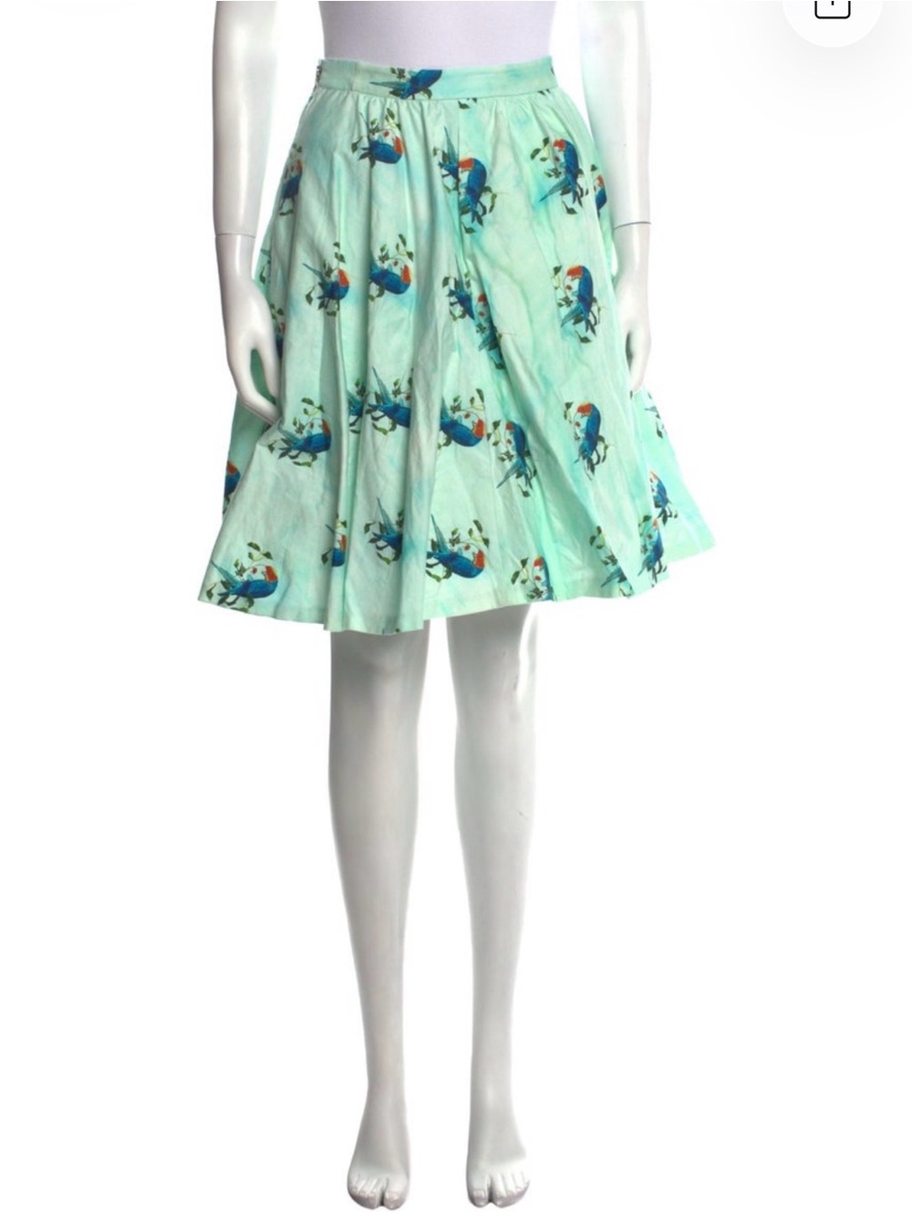 Alice + Olivia Mint Green Circle Skirt with Blue & Orange Bird Print